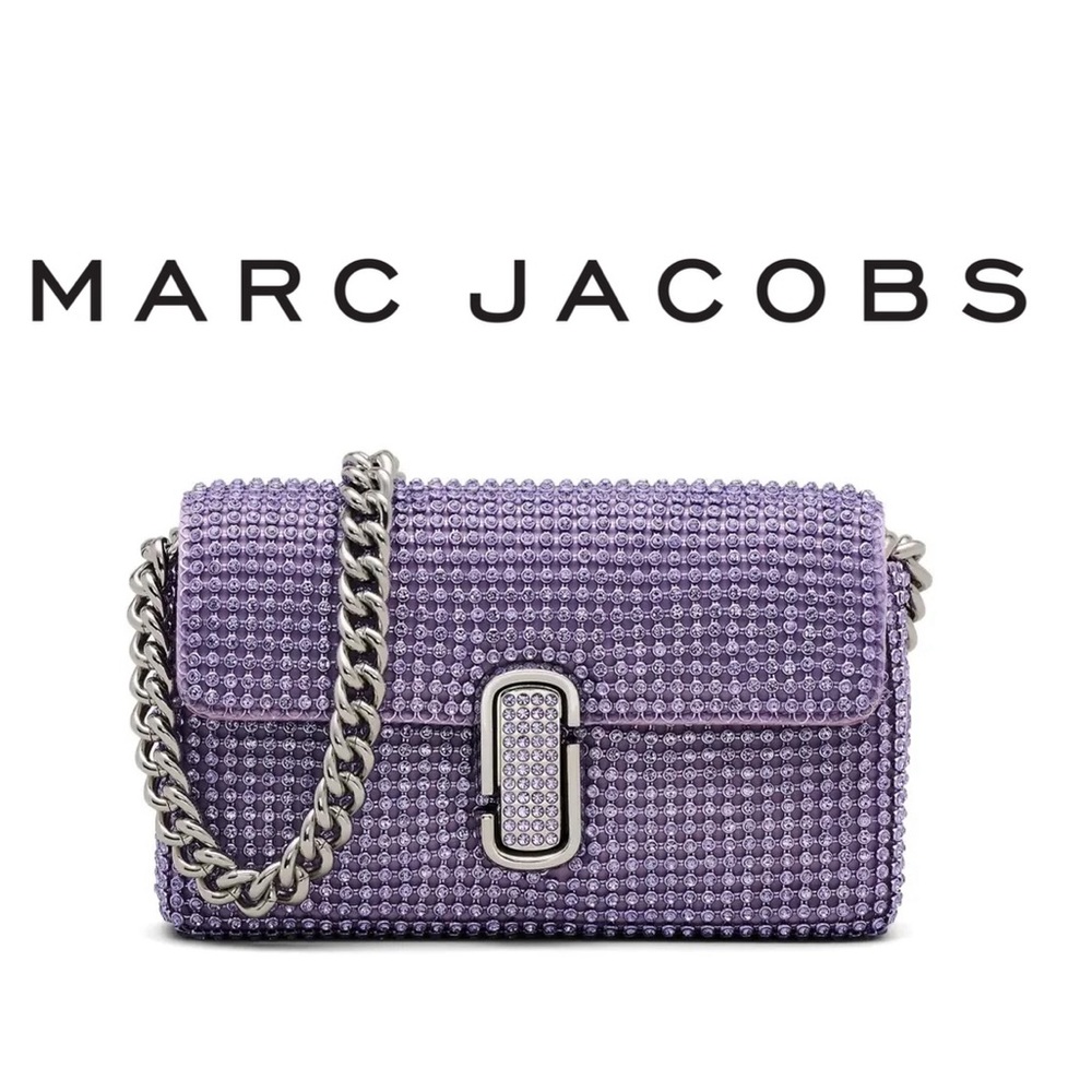 New! MARC JACOBS The Rhinestone J Marc Logo Crystal Shoulder Bag in Wisteria - Picture 1 of 13